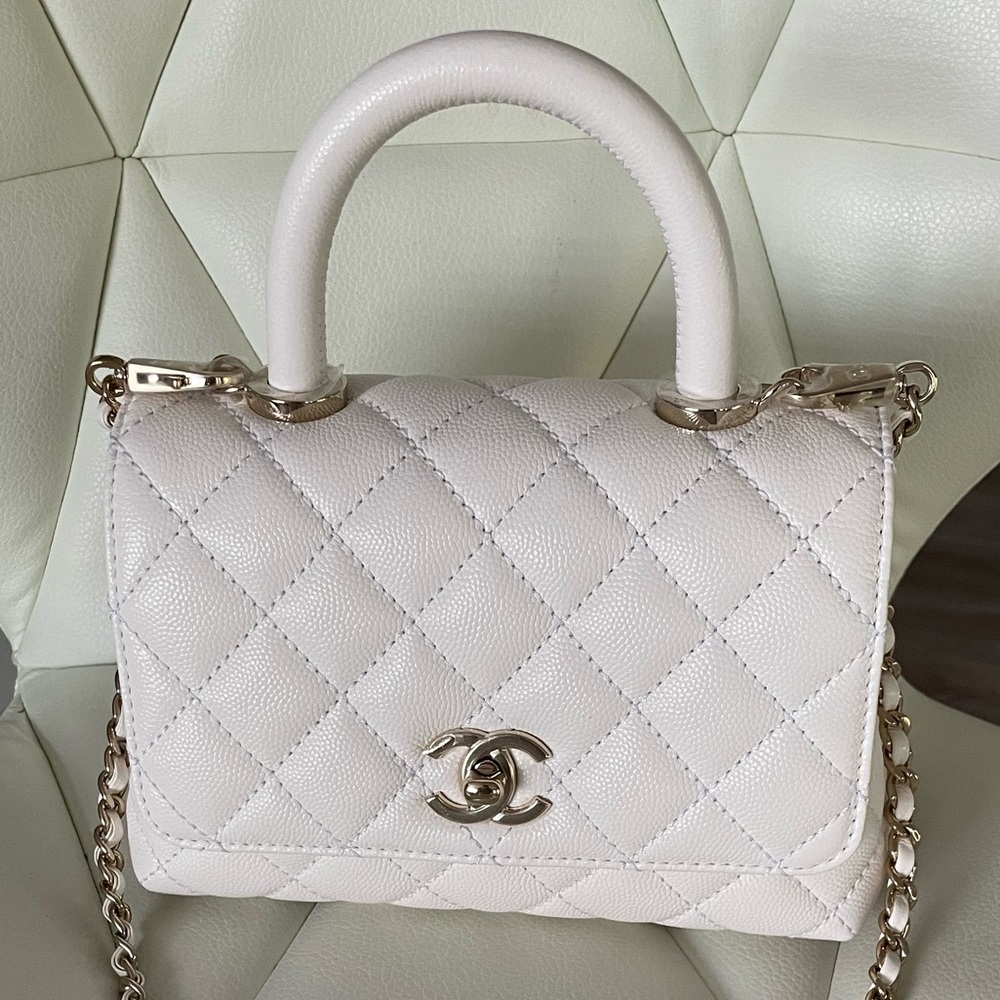 Chanel Coco Handle Extra Mini Bag White Caviar Leather LGHW.